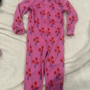 Hanna Andersson full length bathing suit Pink and Red with flower pattern.